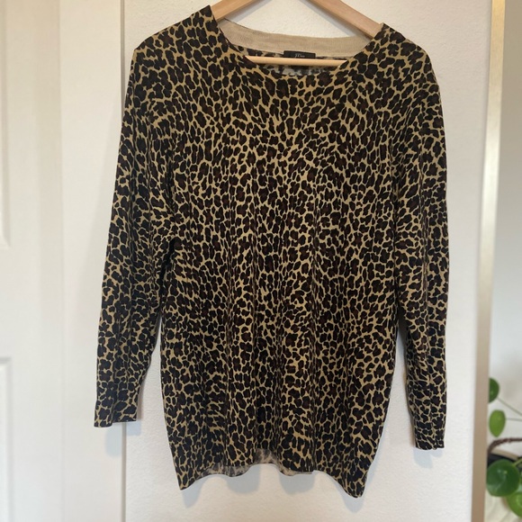 J. Crew Tippi Sweater in Leopard  100% Merino Wool - Brown and Black Size XL - Picture 1 of 7